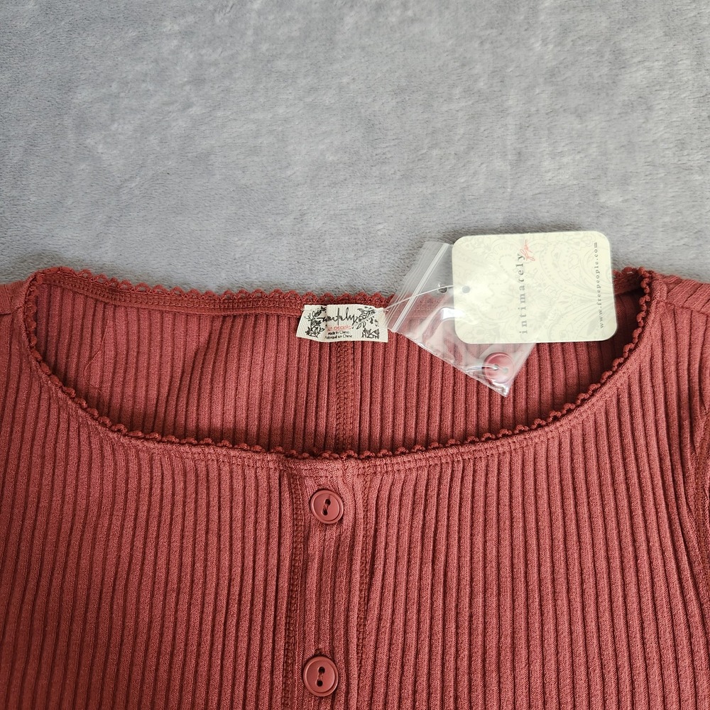 New Free People Intimately Ribbed Button-Front TopRust Terra Cotta S Small - Picture 5 of 9